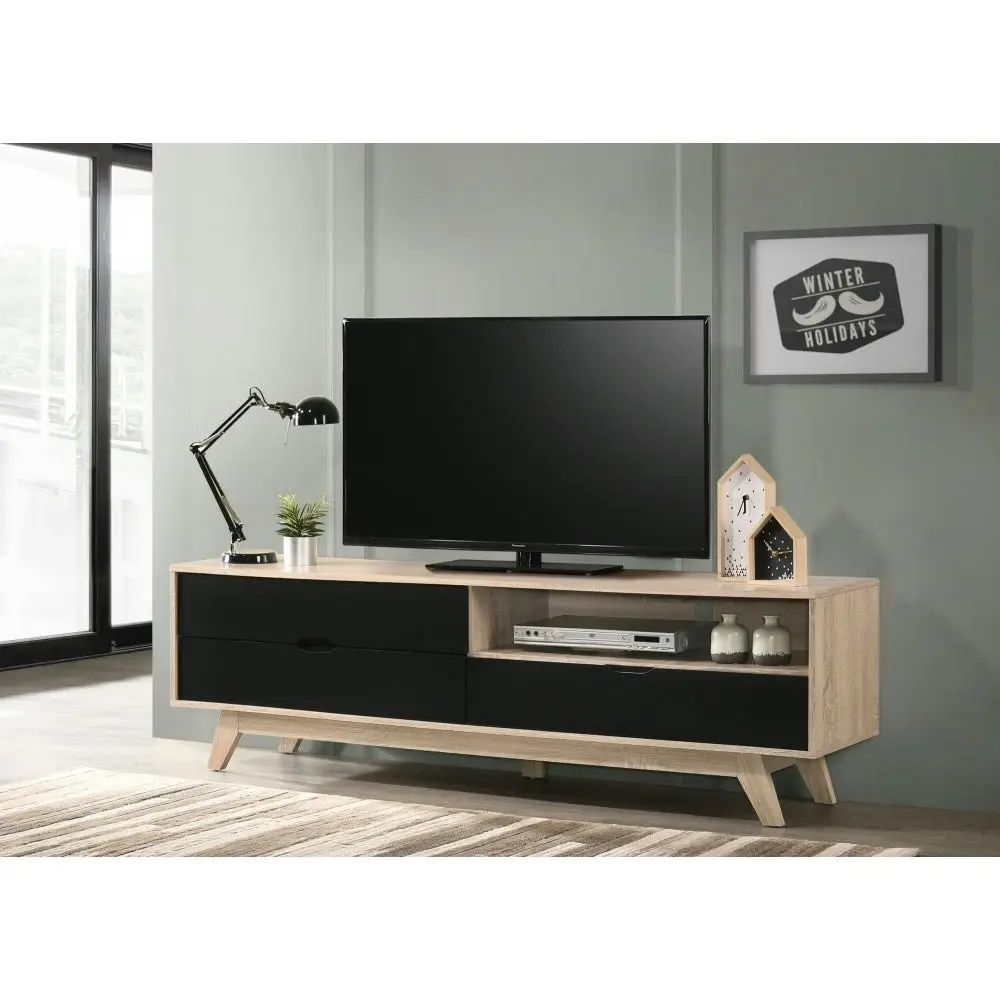 Design Square Aline TV Stand Entertainment Unit W/ 3-Drawers 180cm - Oak/Black