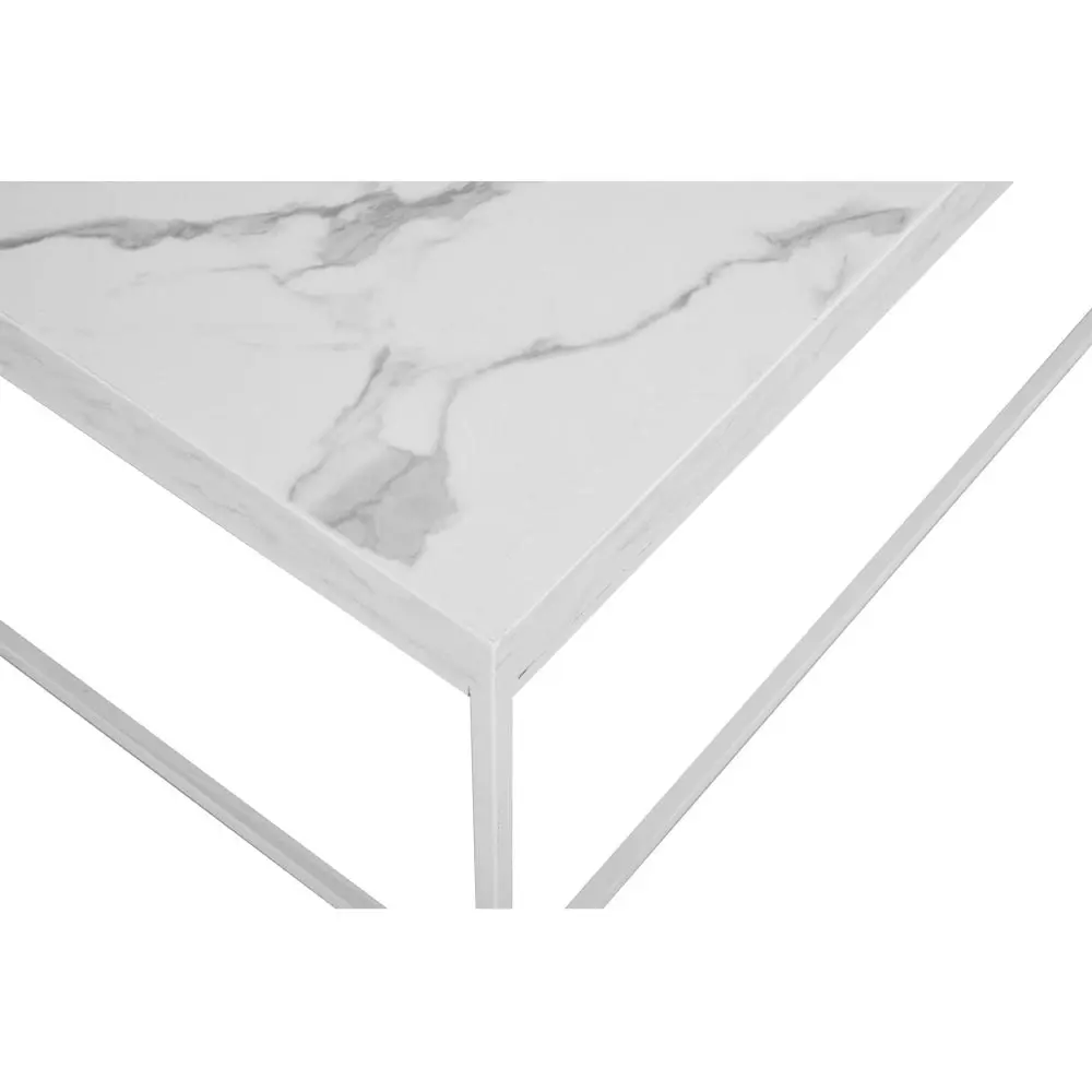 Design Square Rectangular Coffee Table W/ Marble Effect - White