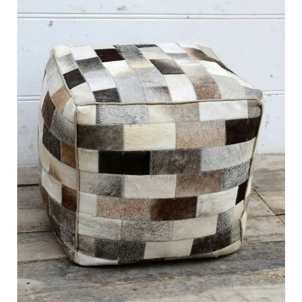 Amari Square Foot Stool Ottoman Cowhide Patch