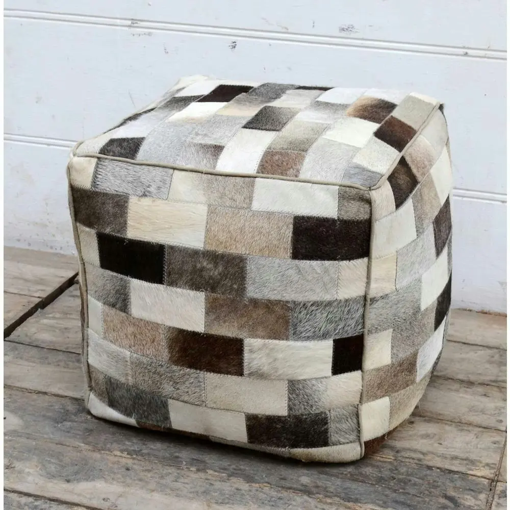 Amari Square Foot Stool Ottoman Cowhide Patch