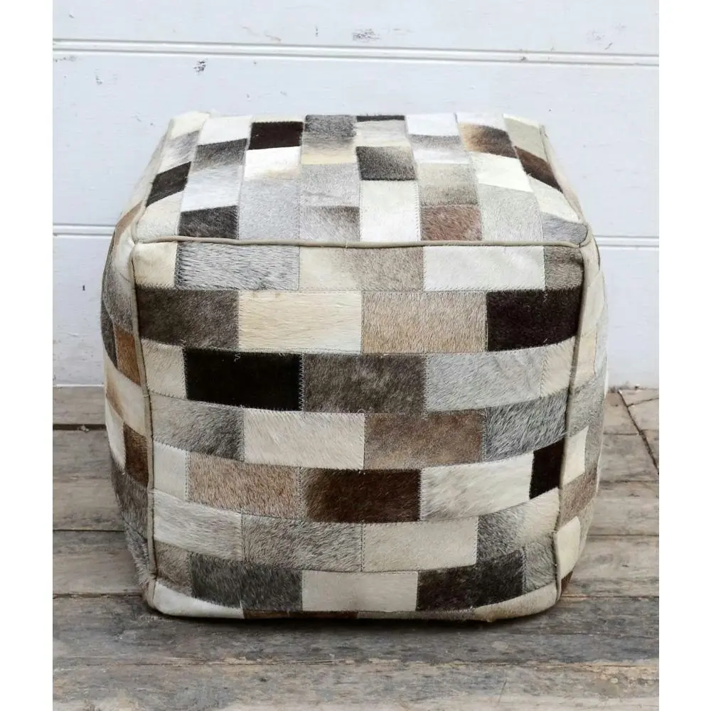 Amari Square Foot Stool Ottoman Cowhide Patch