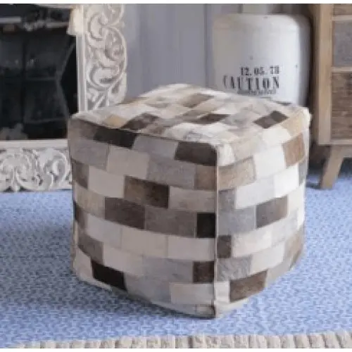 Amari Square Foot Stool Ottoman Cowhide Patch