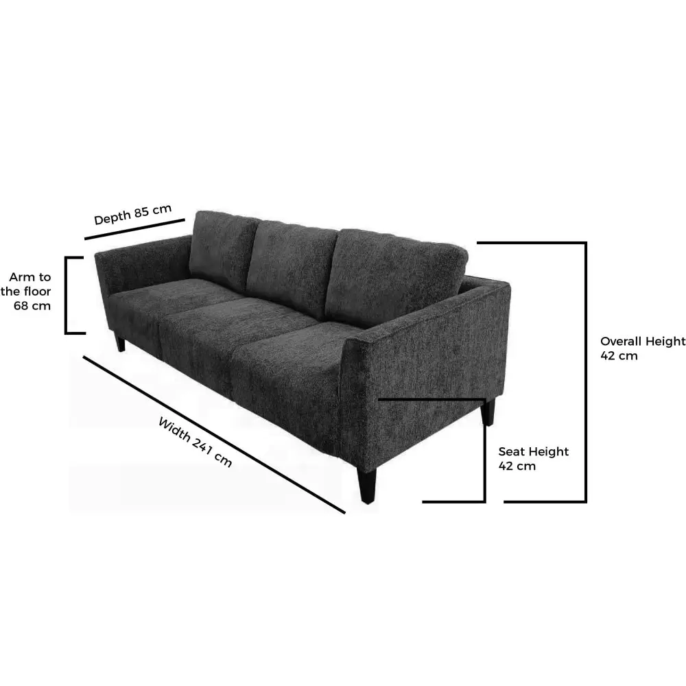 HomeStar Starck Fabric 3-Seater Sofa Solid Timber Legs - Grey