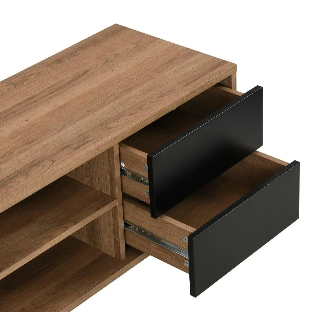 Design Square Evie Lowline Entertainment Unit TV Stand 140cm W/ 1-Door 2-Drawers - Patt Oak/Black