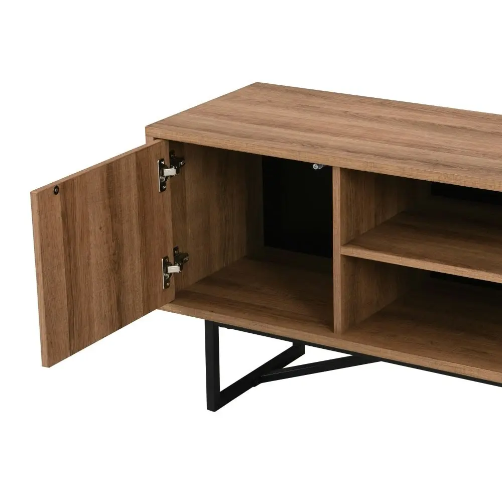 Design Square Evie Lowline Entertainment Unit TV Stand 140cm W/ 1-Door 2-Drawers - Patt Oak/Black