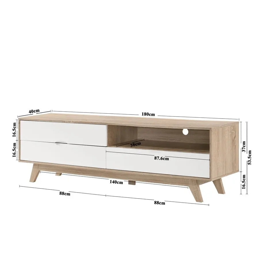 Design Square Aline TV Stand Entertainment Unit W/ 3-Drawers 180cm - Oak/White