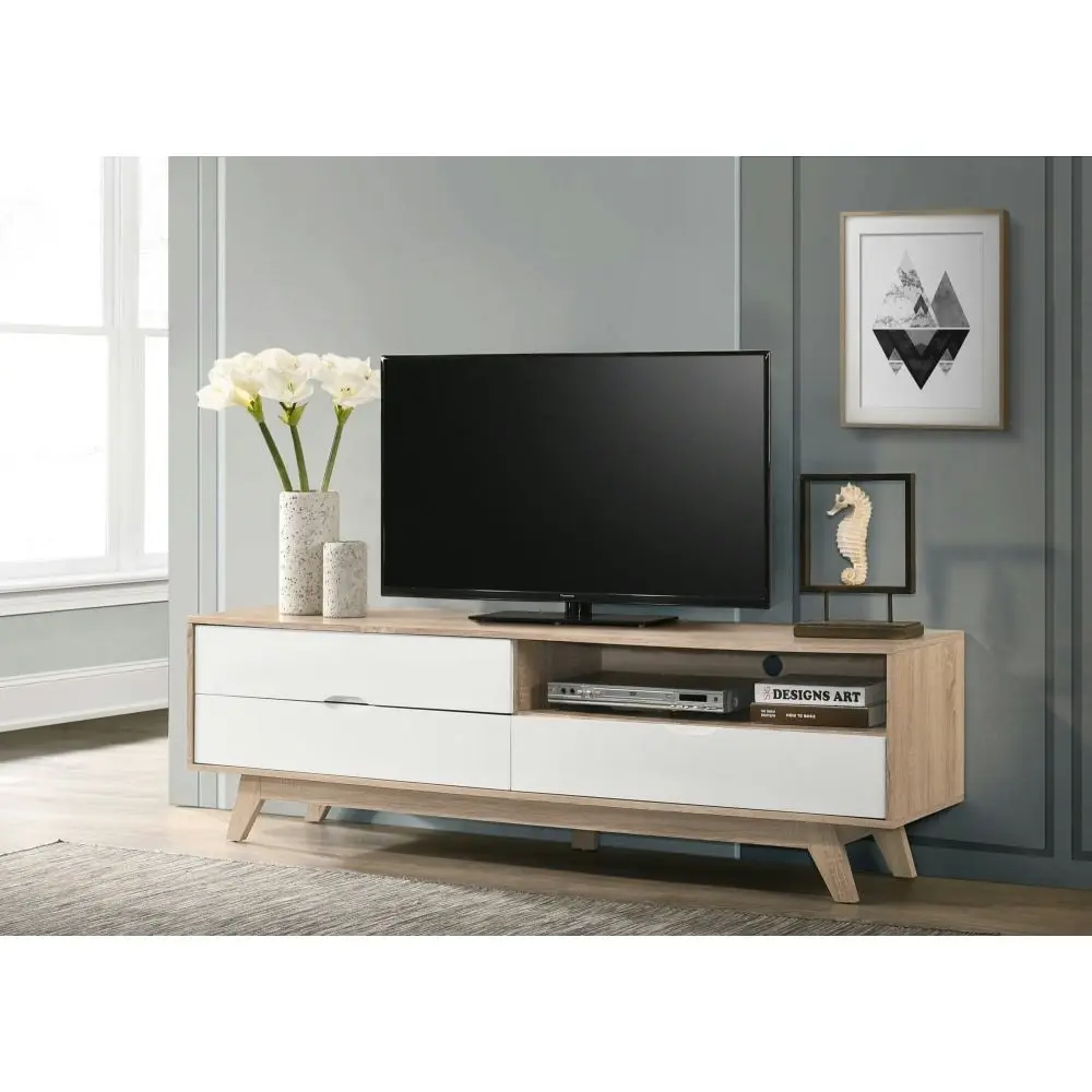 Design Square Aline TV Stand Entertainment Unit W/ 3-Drawers 180cm - Oak/White