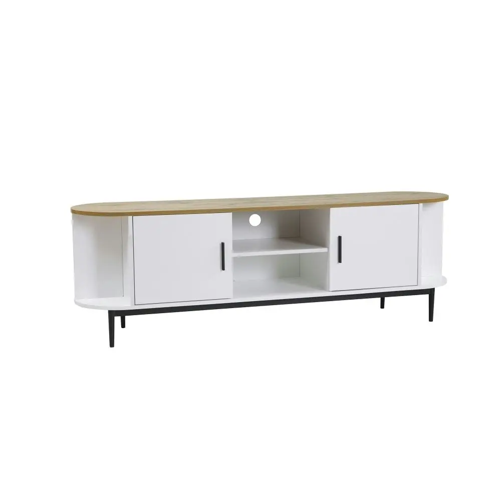 Maestro Furniture Polish Lowline TV Stand Entertainment Unit Storage Cabinet 160cm - White/Natural