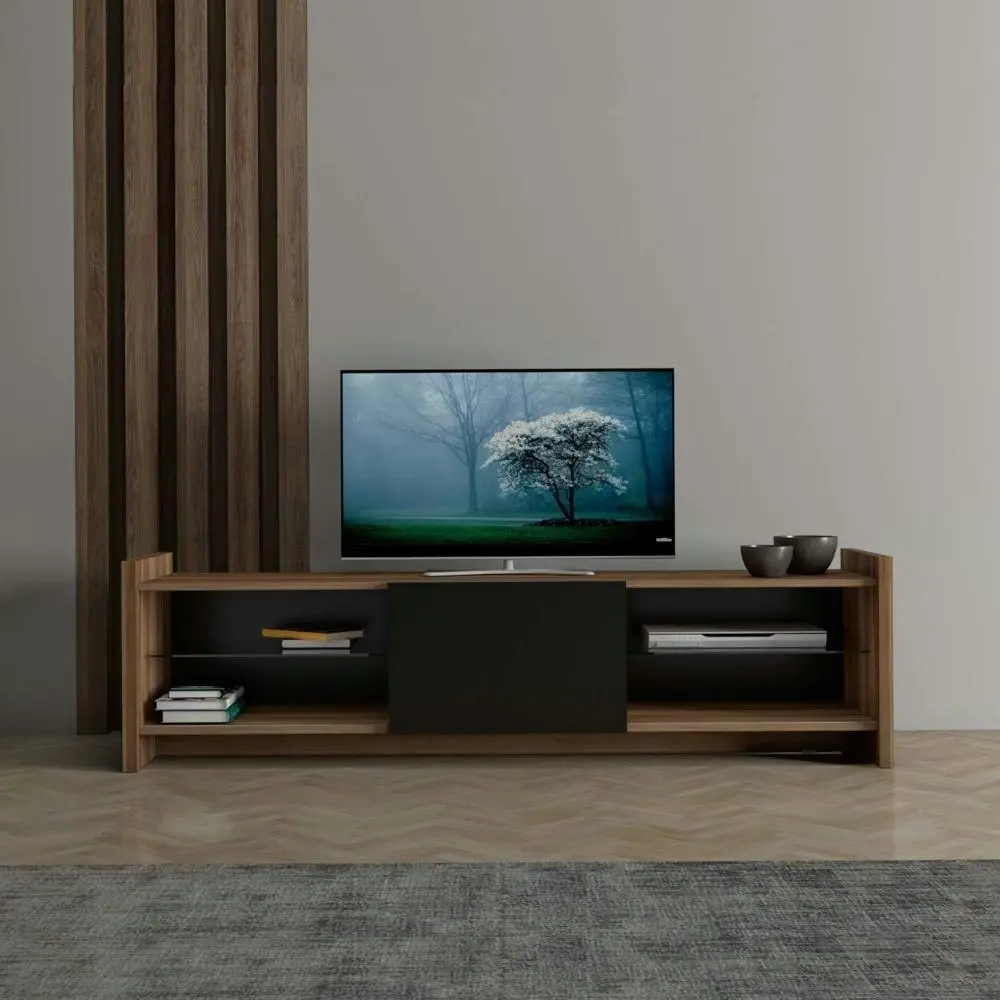 Laura Modern Scandinavian Lowline TV Stand Entertainment Unit 165cm - Walnut