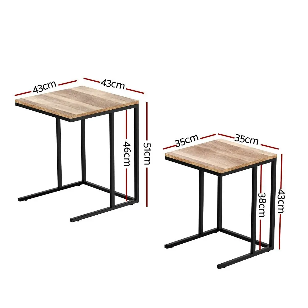 Coffee Table Nesting Side Tables Wooden Rustic Vintage Metal Frame