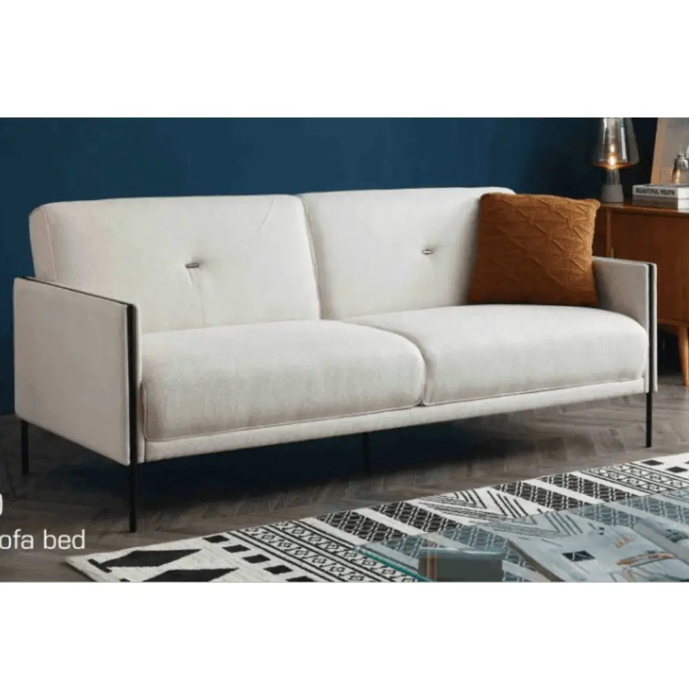 Design Square Designer Fabric Modern Luxury 3-Seater Sofa Bed Lounge - White