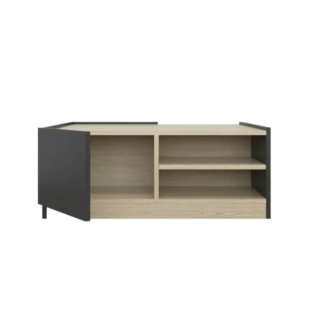 Design Square Eleanor Modern Open Shelf Coffee Table W/ 2-Doors - Oak/Black