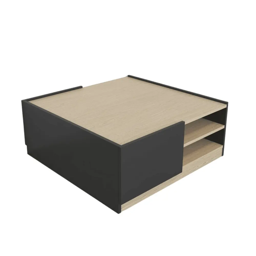 Design Square Eleanor Modern Open Shelf Coffee Table W/ 2-Doors - Oak/Black