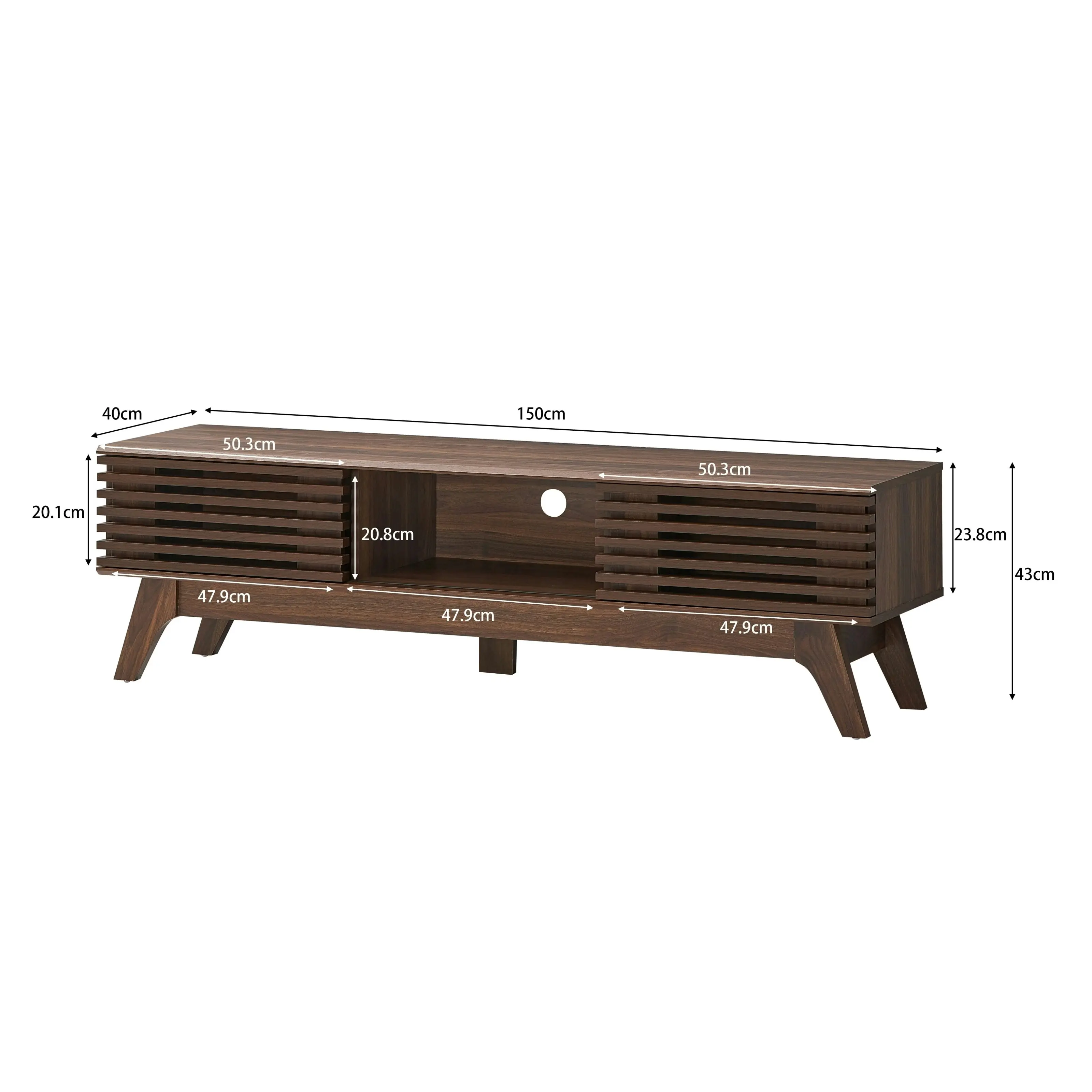 Design Square Camille Wooden Lowline Entertainment Unit TV Stand 150cm - Walnut