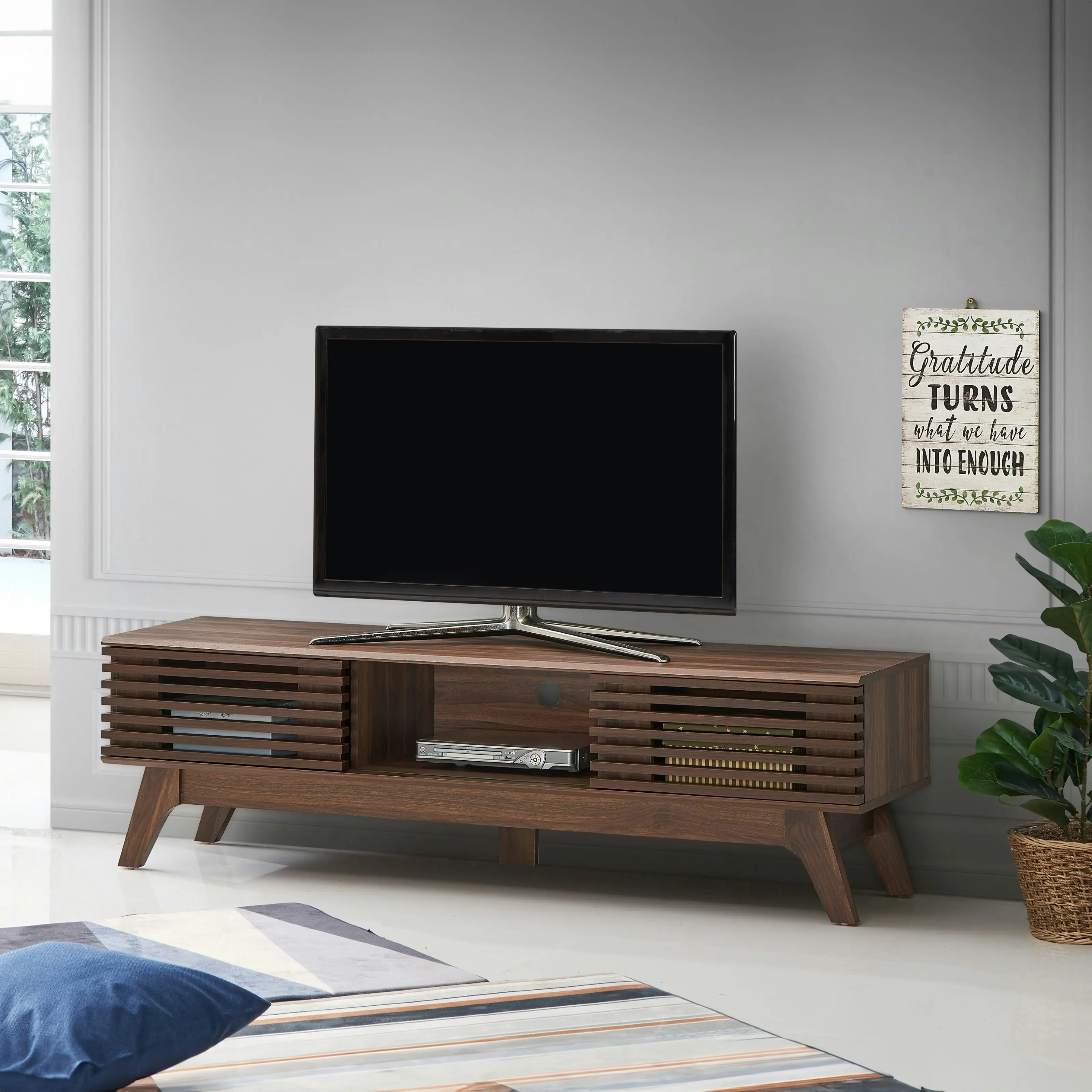 Design Square Camille Wooden Lowline Entertainment Unit TV Stand 150cm - Walnut