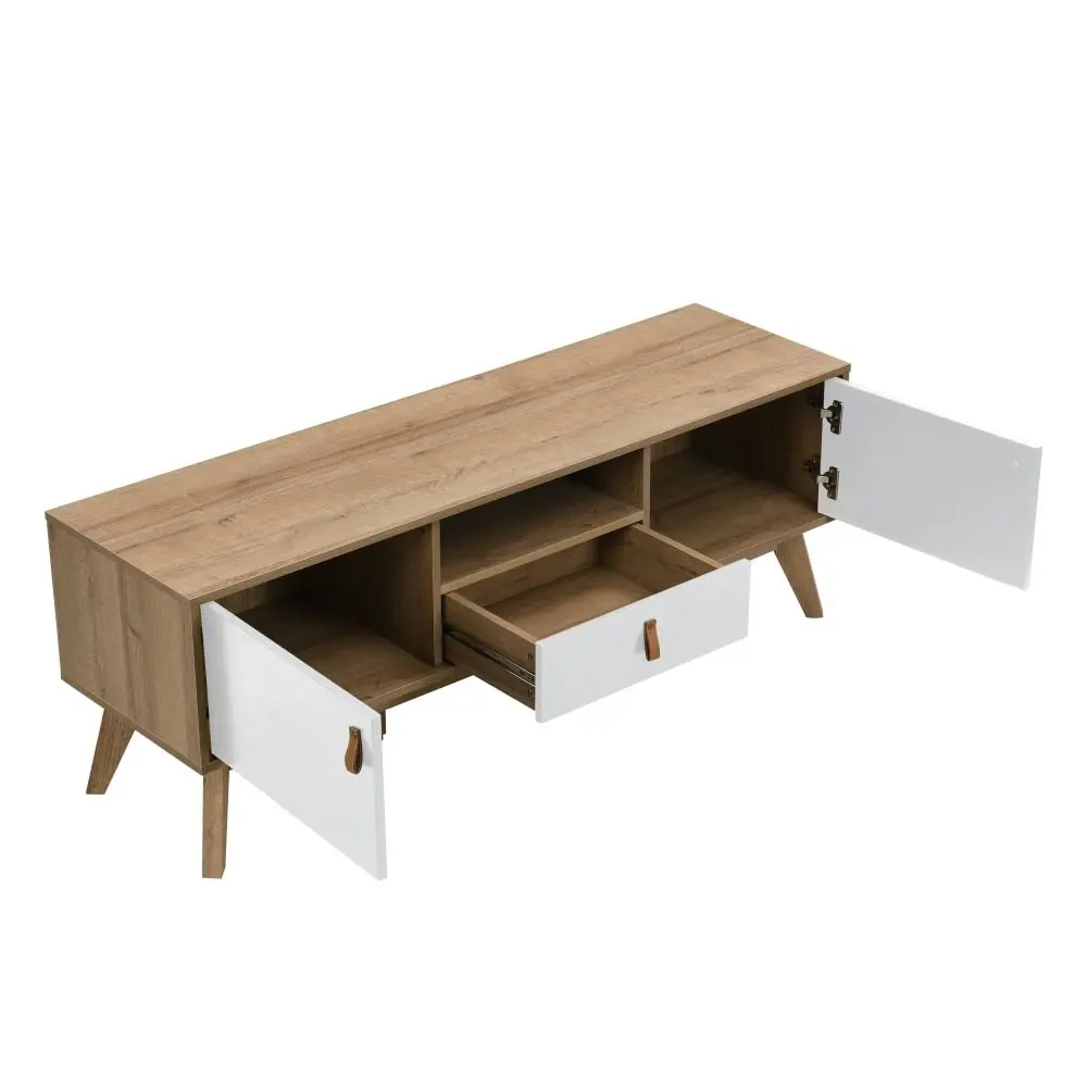 Design Square Eliana Modern Scandinavian Entertainement Unit TV Stand 150cm - Oak/White