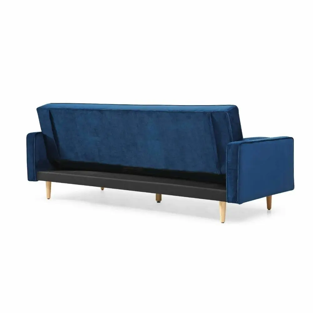 Design Square Modern Designer Scandinavian Velvet Fabric 3-Seater Sofa Bed - Blue