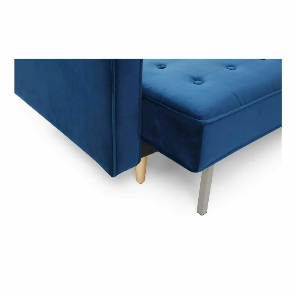 Design Square Modern Designer Scandinavian Velvet Fabric 3-Seater Sofa Bed - Blue