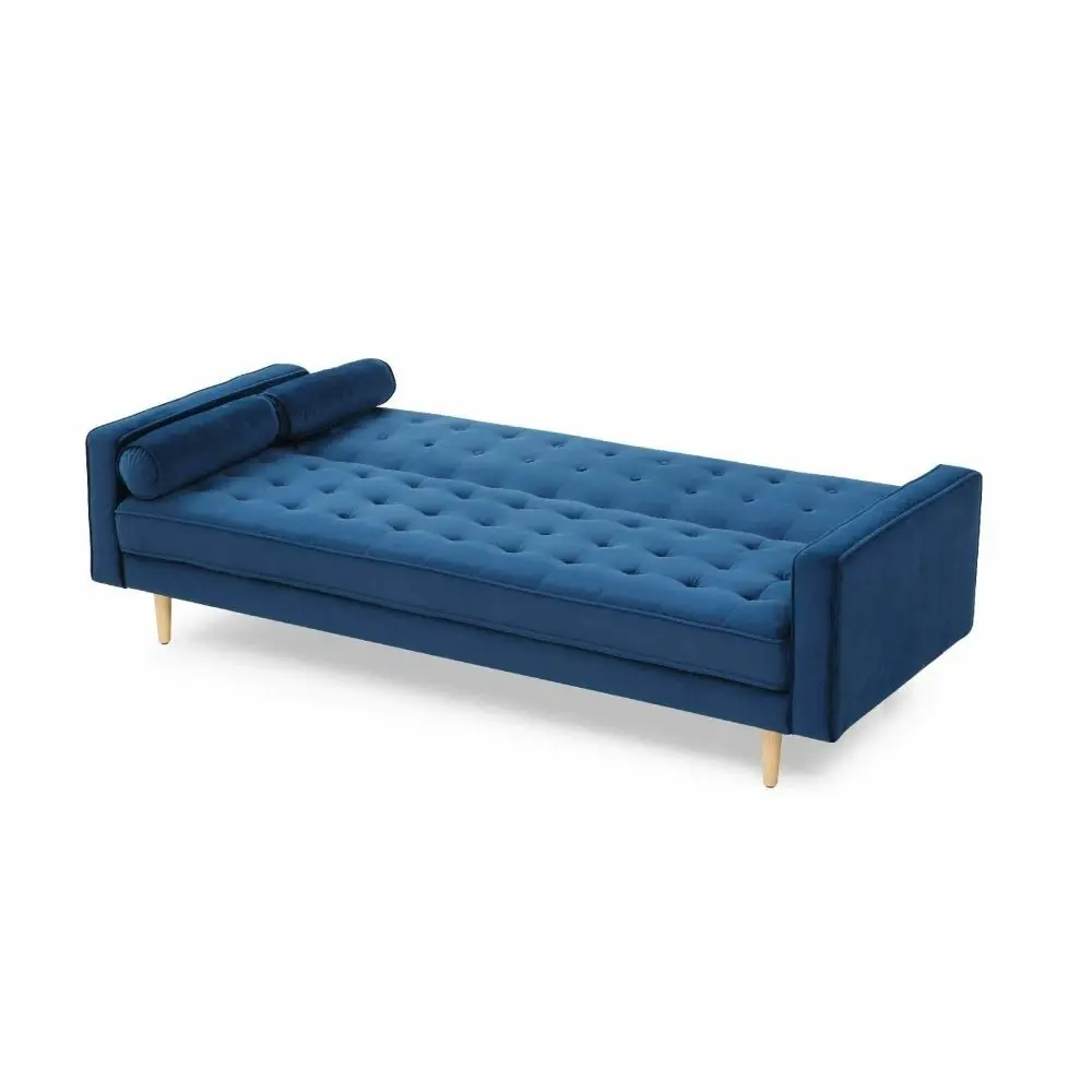 Design Square Modern Designer Scandinavian Velvet Fabric 3-Seater Sofa Bed - Blue