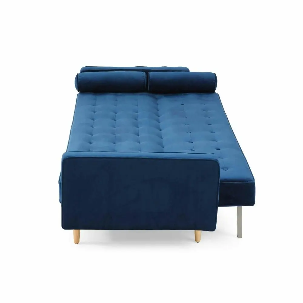 Design Square Modern Designer Scandinavian Velvet Fabric 3-Seater Sofa Bed - Blue