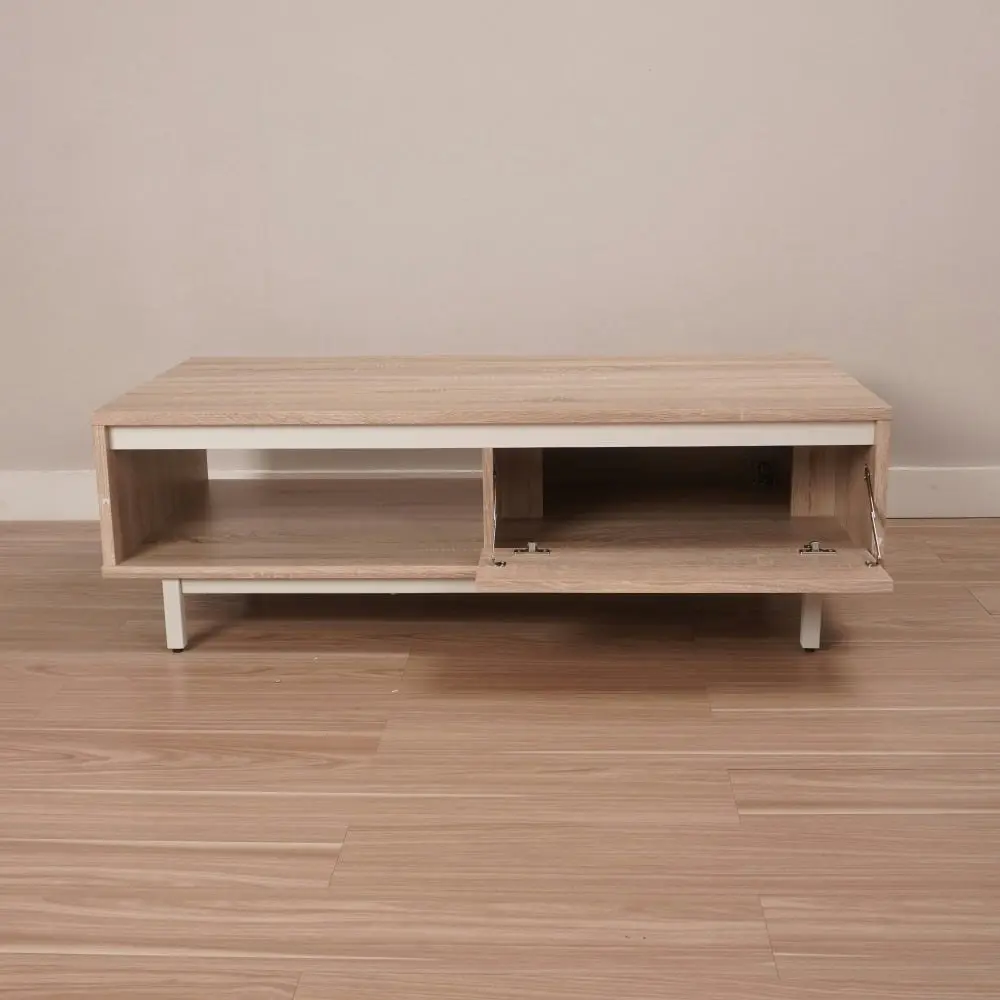 Design Square Rachel Wooden Rectangular Coffee Table W/ 2-Doors - Oak/White