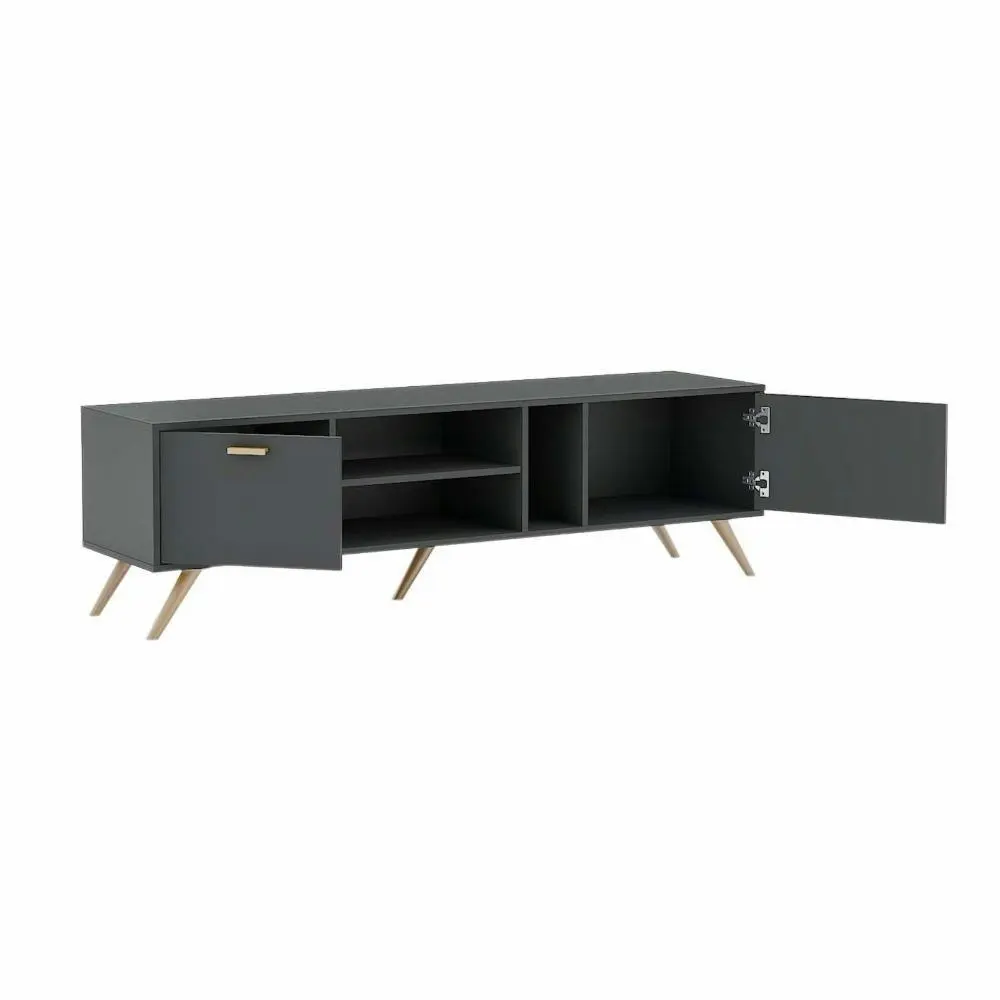 William Modern Scandinavian Lowline TV Stand Entertainment Unit 1.6m - Dark Grey