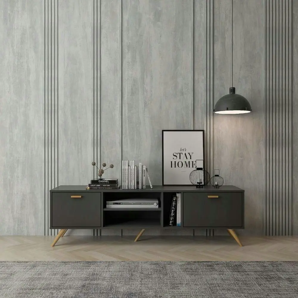 William Modern Scandinavian Lowline TV Stand Entertainment Unit 1.6m - Dark Grey