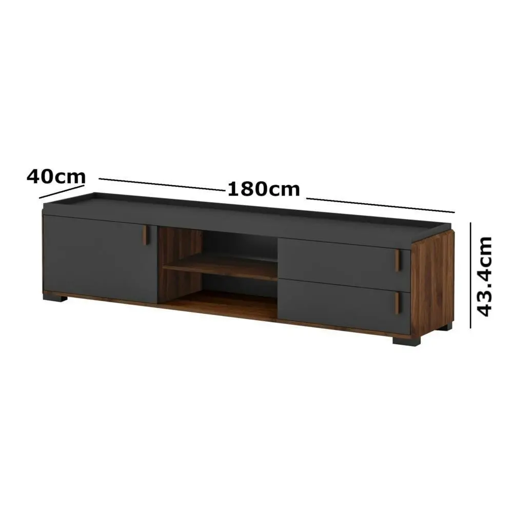 Lancester Entertainment Unit TV Stand 1.8m - Walnut & Dark Grey