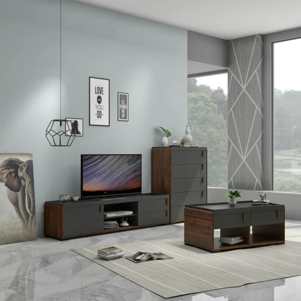 Lancester Entertainment Unit TV Stand 1.8m - Walnut & Dark Grey