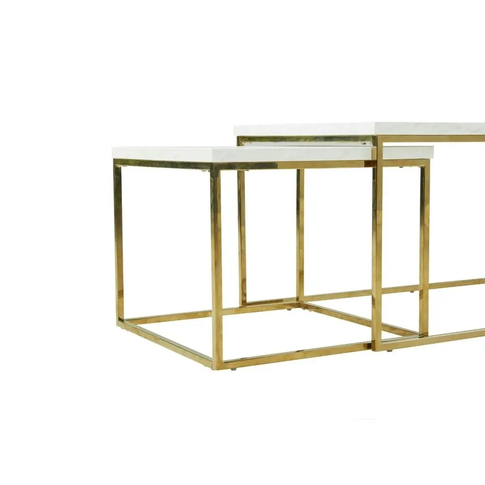 Design Square Nesting Coffee Table Set Metal Frame - White & Gold