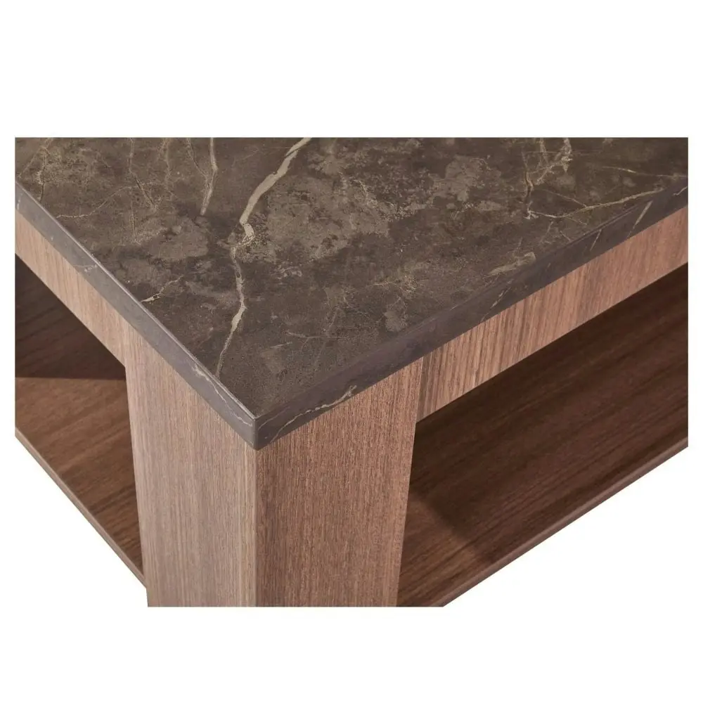 Design Square Open Shelf Rectangular Wooden Coffee Table - Grey & Walnut