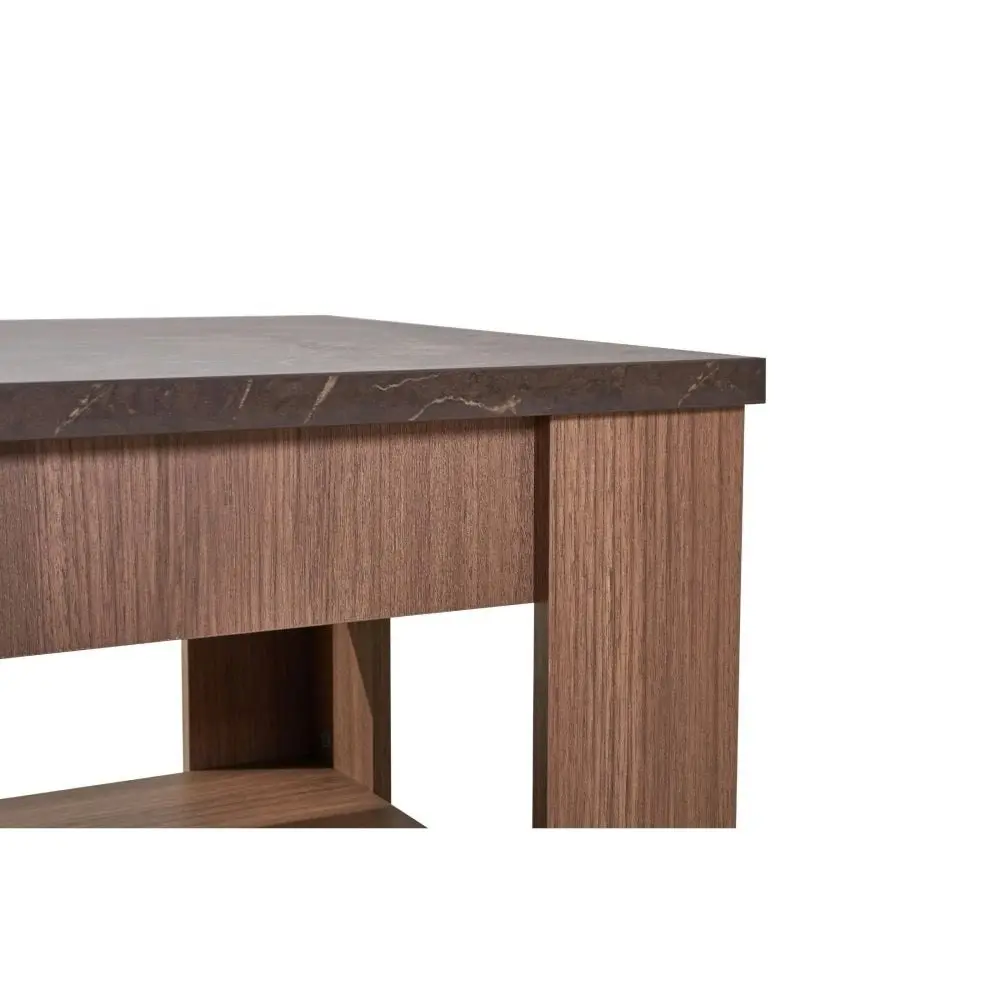 Design Square Open Shelf Rectangular Wooden Coffee Table - Grey & Walnut