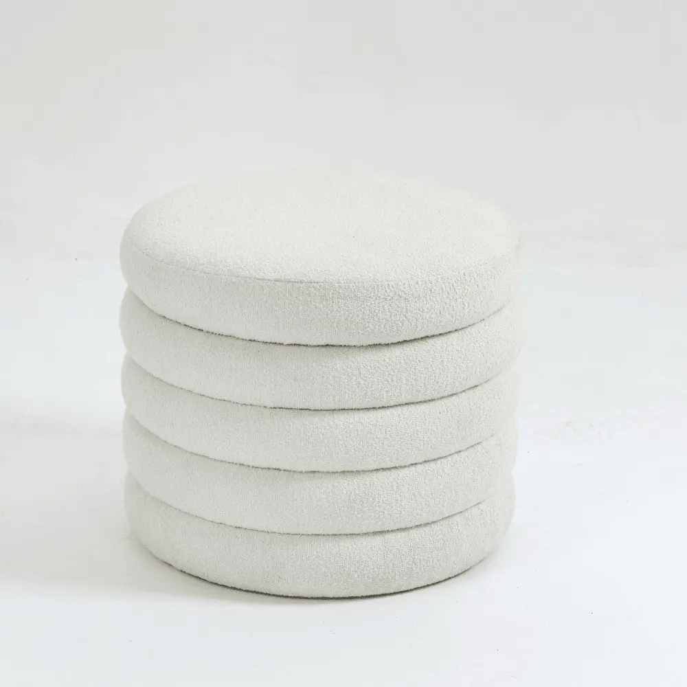 HomeStar Kylie Modern Faux Shepperd Fur Ottoman Foot Stool - White