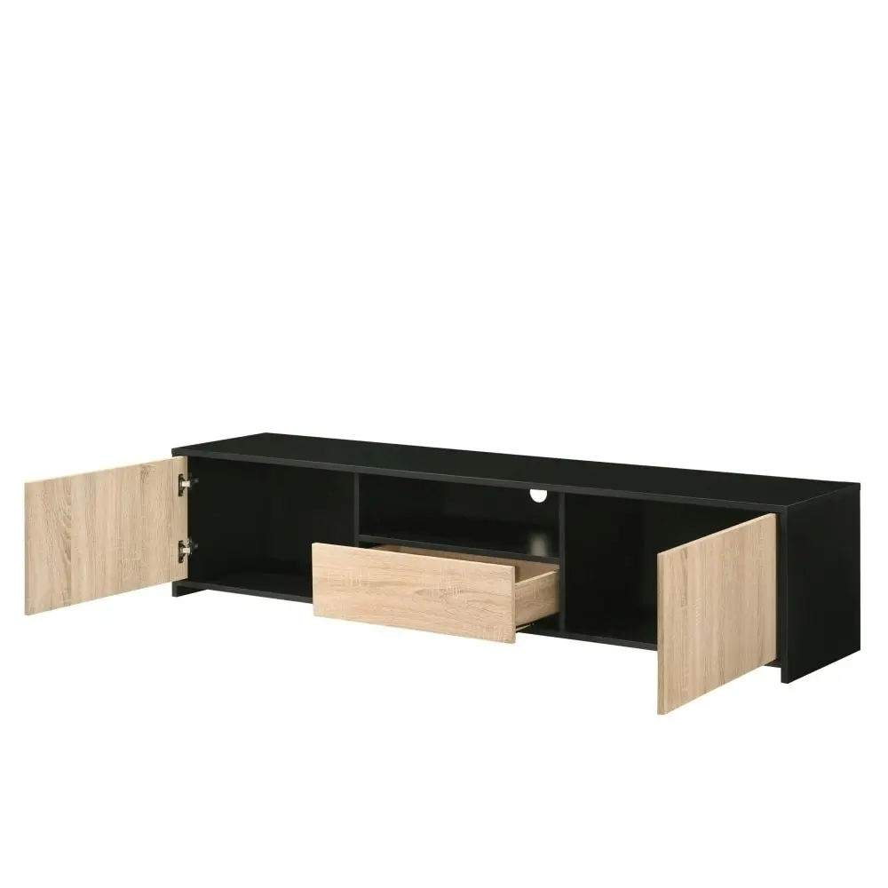 Design Square Elly Lowline Entertainment Unit TV Stand 180cm W/ 2-Doors 1-Drawer - Black/Oak