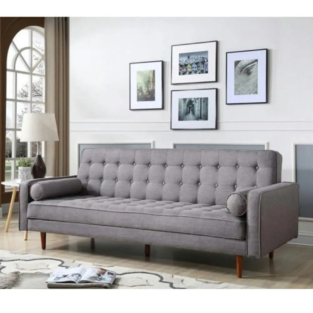 Design Square Designer Modern Scandinavian Fabric 3-Seater Sofa Bed - Dark Grey