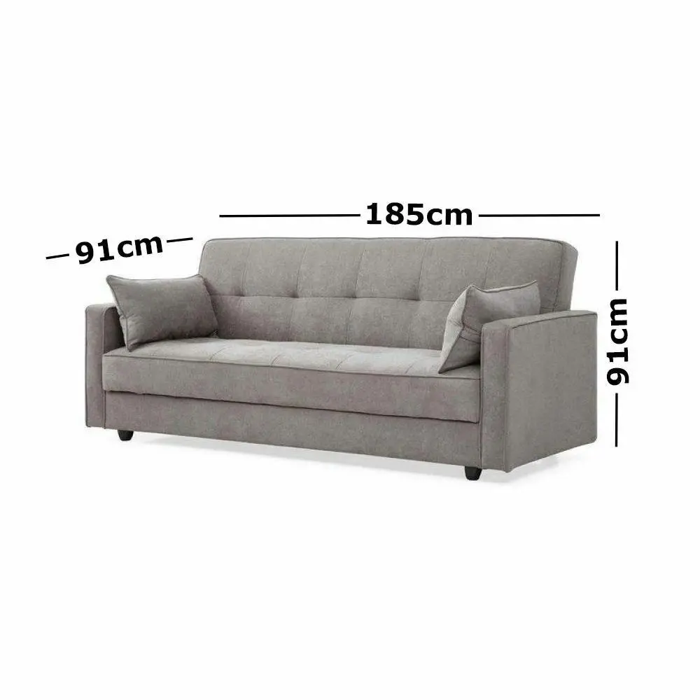 Design Square Modern Designer 3-Seater Suede Fabric Lounge Couch Sofa Bed - Grey