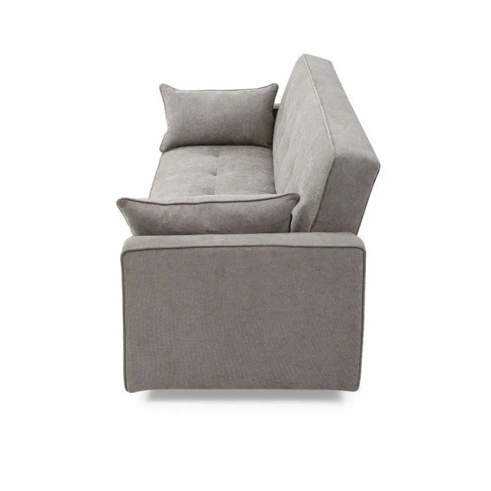 Design Square Modern Designer 3-Seater Suede Fabric Lounge Couch Sofa Bed - Grey