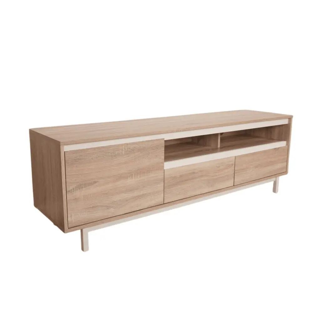 Design Square Rachel Lowline Entertainment Unit TV Stand 160cm W/ 2-Drawers 1-Door - Oak/White