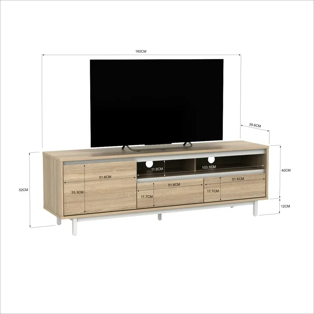 Design Square Rachel Lowline Entertainment Unit TV Stand 160cm W/ 2-Drawers 1-Door - Oak/White