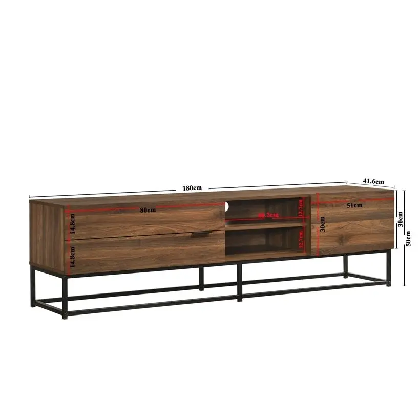 Design Square Lucia TV Stand Entertainment Unit W/ 1-Door 2-Drawers 180cm - Walnut