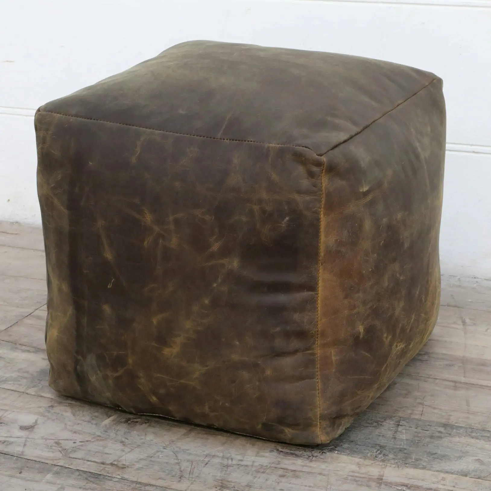 Vincent Vintage Rustic Leather Square Foot Stool Ottoman