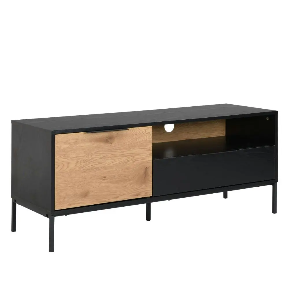 Design Square Everly Scandinavian Lowline Entertainment Unit TV Stand 120cm - Black/Oak