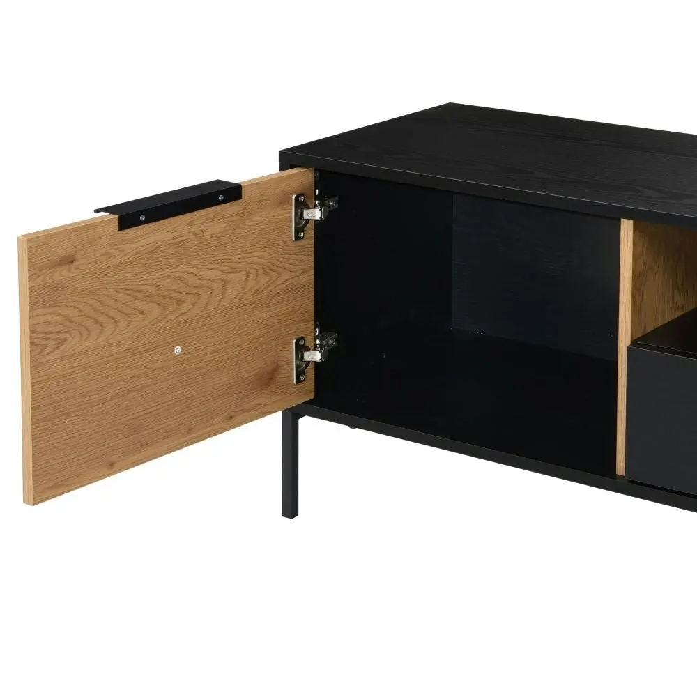 Design Square Everly Scandinavian Lowline Entertainment Unit TV Stand 120cm - Black/Oak