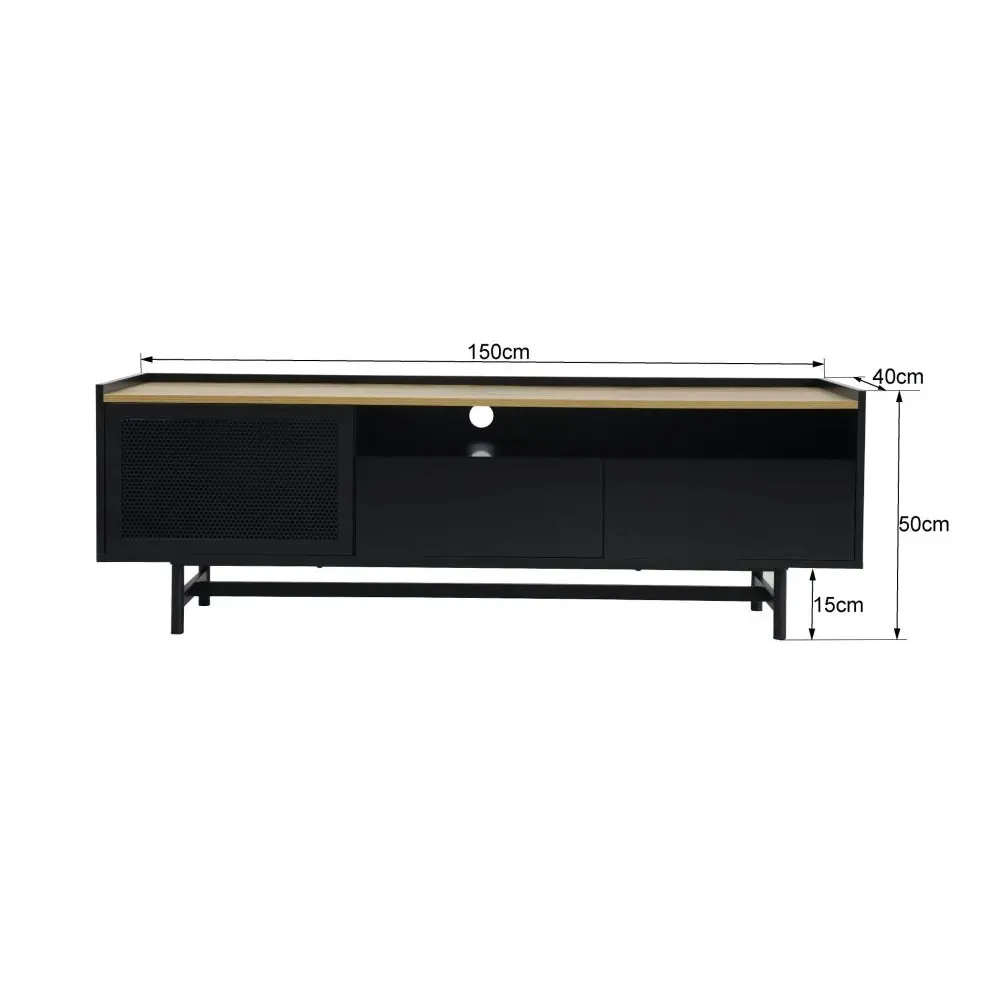 Maestro Furniture Mesh Lowline TV Stand Entertainment Unit Storage Cabinet 150cm - Black/Natural