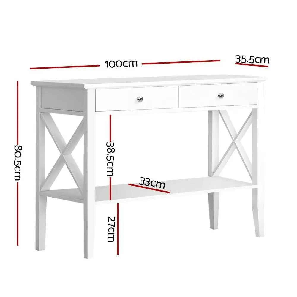 Console Table Hall Side Entry 2 Drawers Display White Desk Furniture