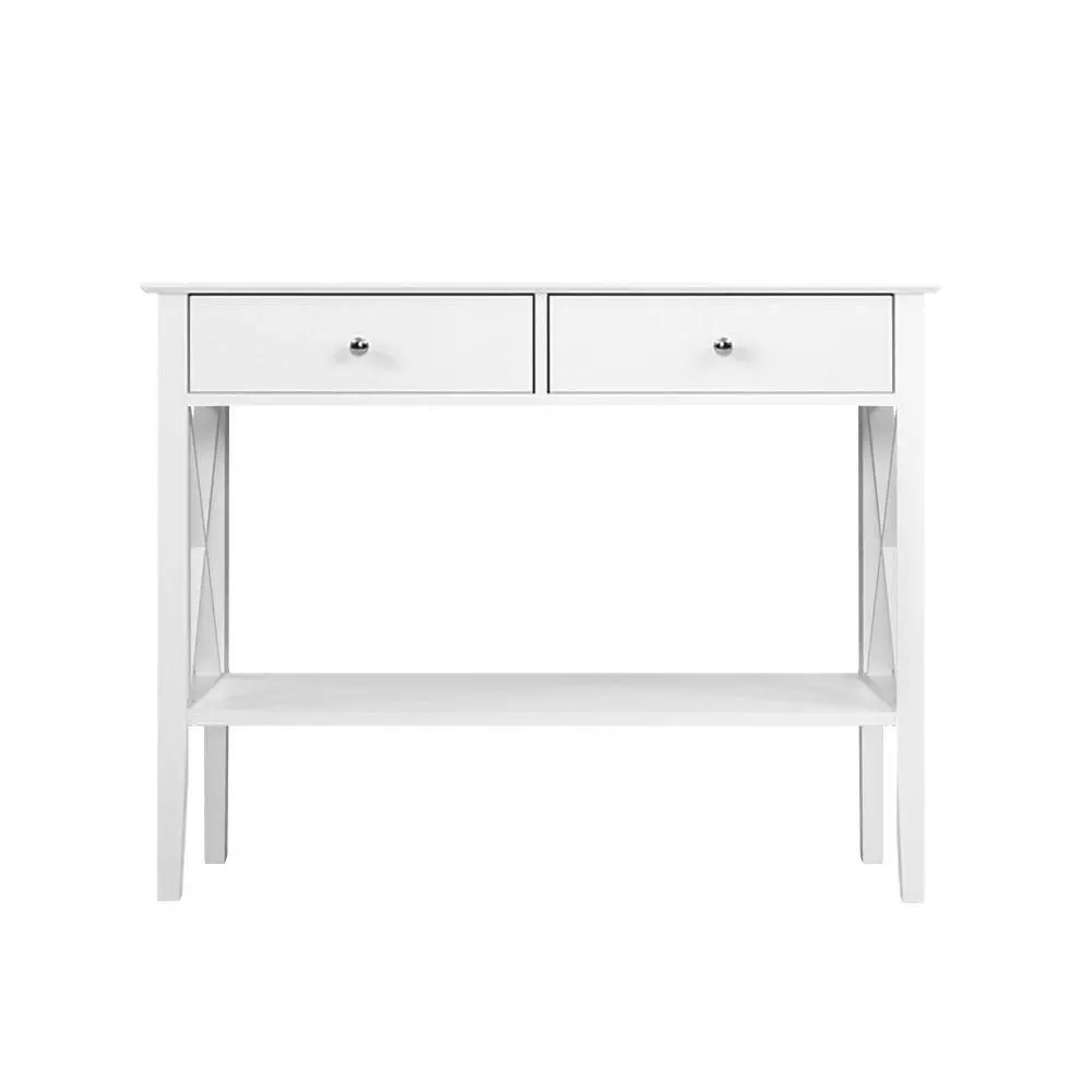 Console Table Hall Side Entry 2 Drawers Display White Desk Furniture