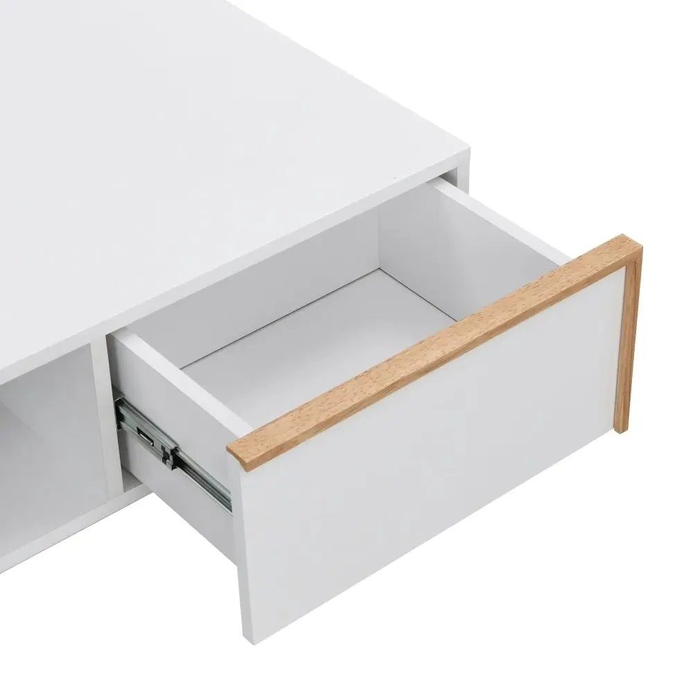 Design Square Autumn Scandinavian Rectangular Coffee Table W/ 2-Drawers - White/Oak