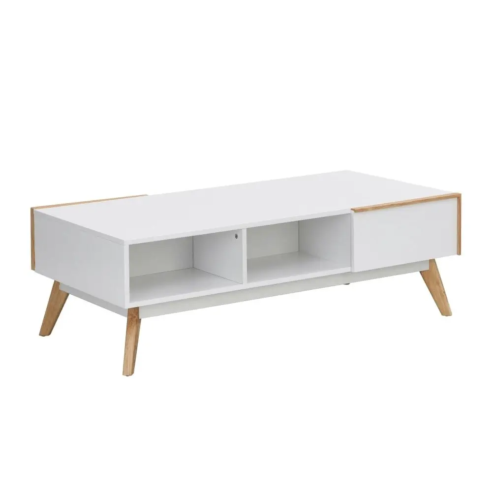 Design Square Autumn Scandinavian Rectangular Coffee Table W/ 2-Drawers - White/Oak