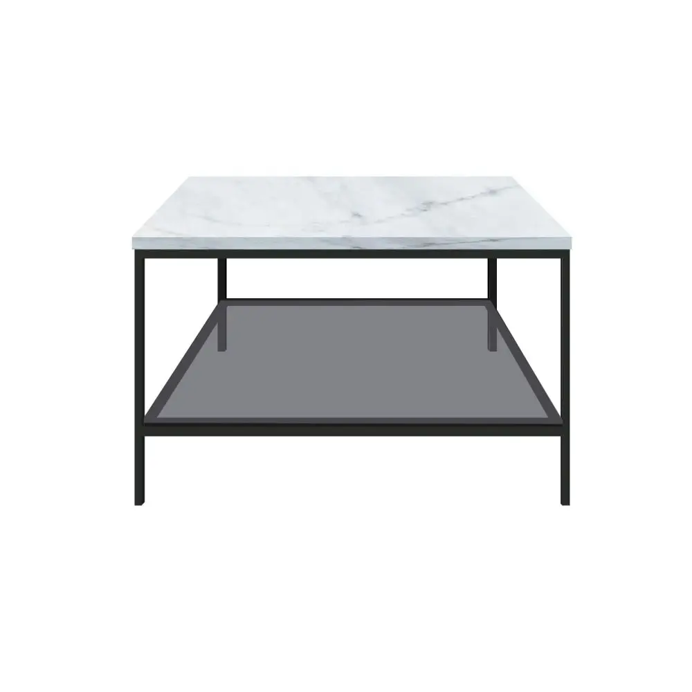 HomeStar Leonardo Marble Open Shelf Rectangular Coffee Table Metal Frame - White/Black