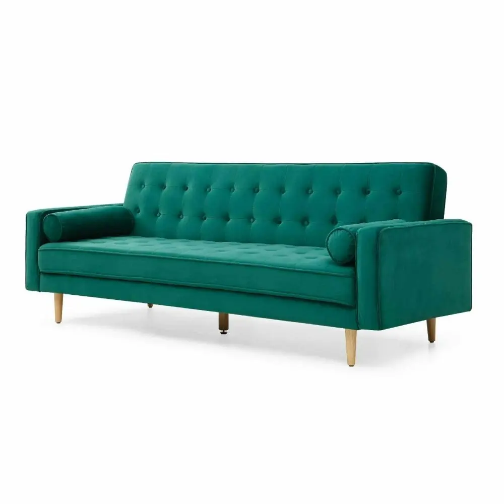 Design Square Modern Designer Scandinavian Velvet Fabric 3-Seater Sofa Bed - Green